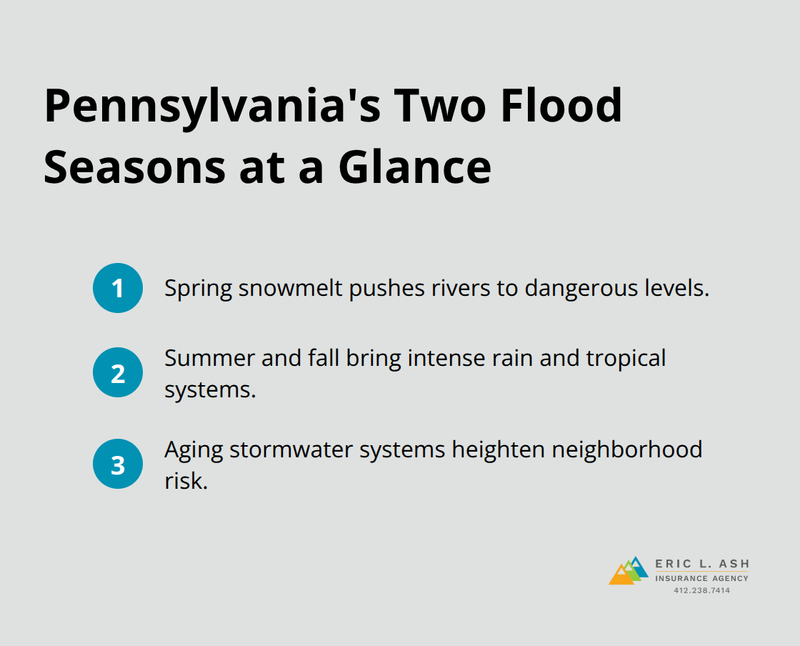 Overview of Pennsylvania's spring snowmelt and summer/fall storm flood seasons - PA flood insurance homes