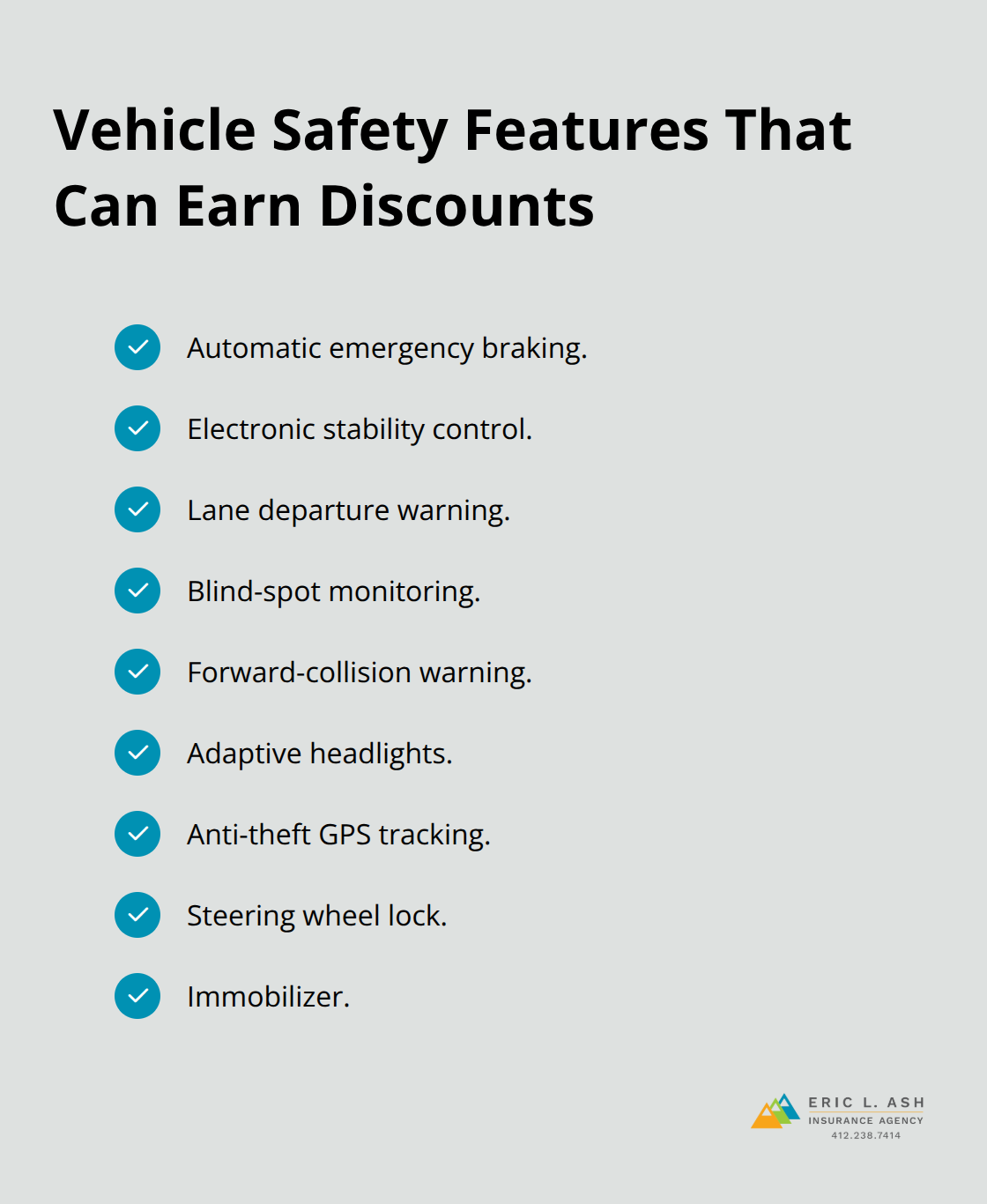 List of vehicle safety and anti-theft features that may reduce teen driver premiums - PA teen driver insurance