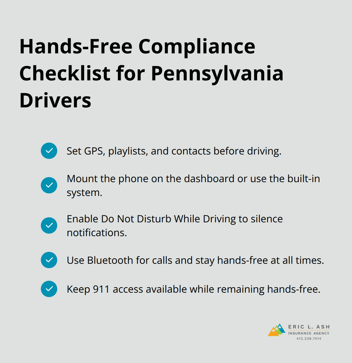 Checklist of steps to comply with Pennsylvania’s hands-free driving law