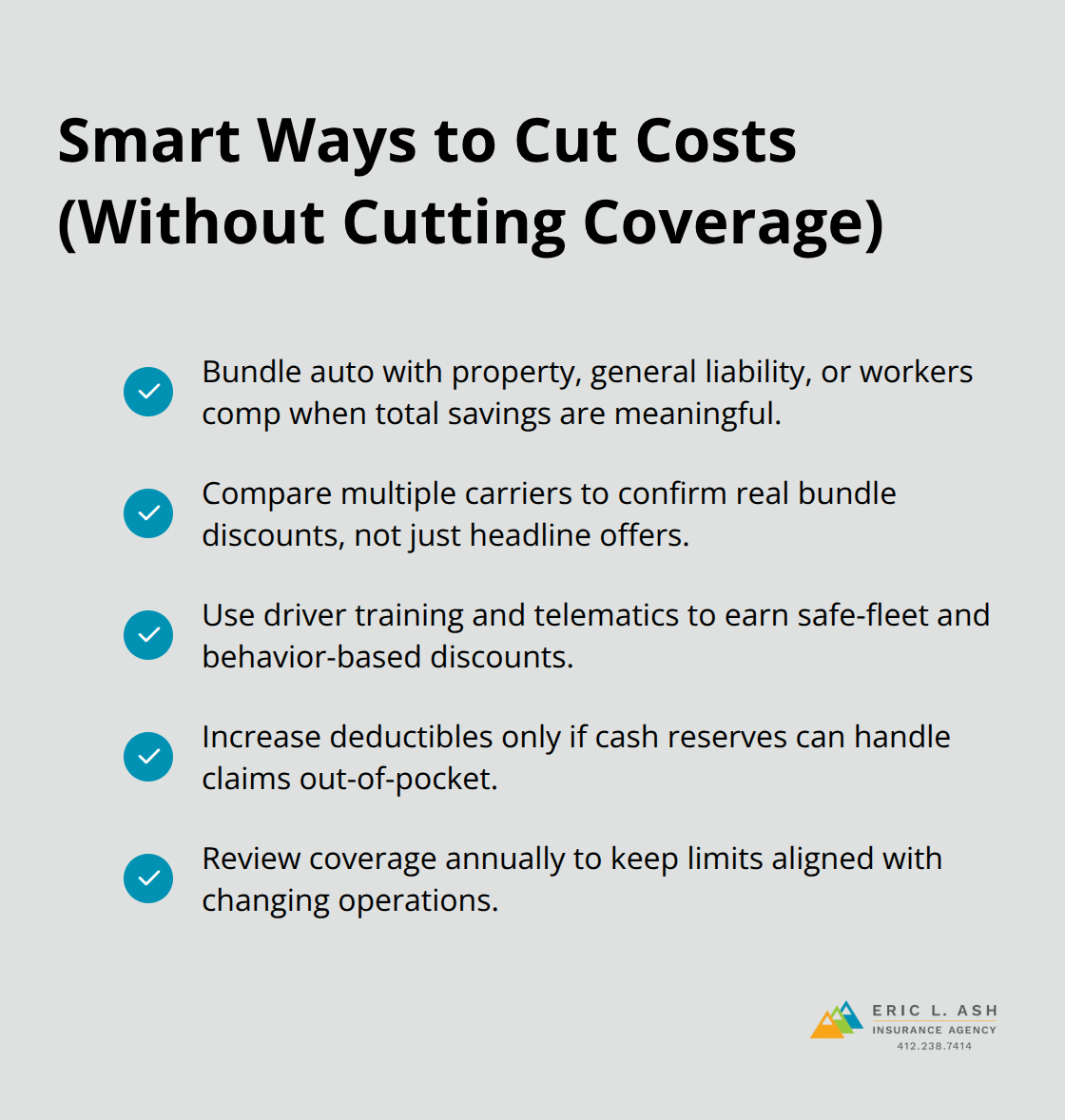 Checklist of strategies to reduce commercial auto insurance costs while maintaining protection - commercial automobile insurance PA