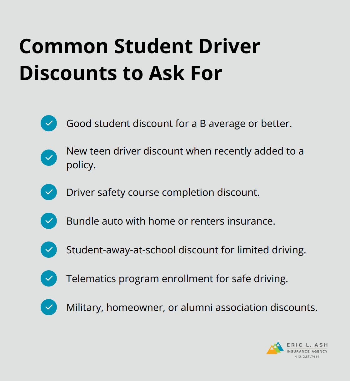 Checklist of discounts student drivers can use to lower premiums - student driver car insurance