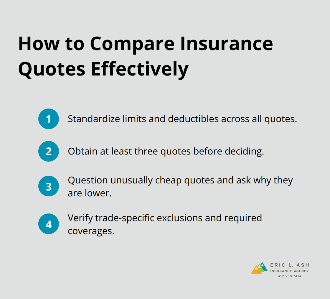 Four quick steps to make subcontractor insurance quotes truly comparable - subcontractor insurance PA