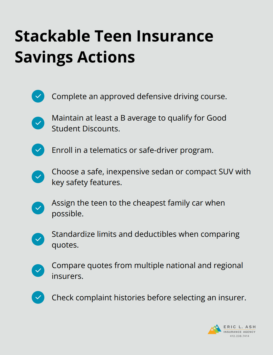 Checklist of actions families can take to lower teen auto insurance costs - teen driver insurance quotes