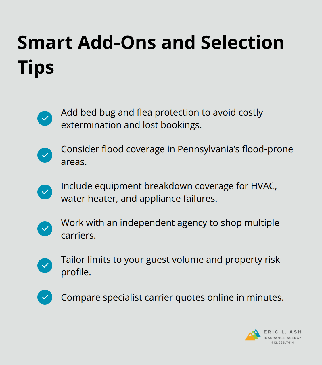 Checklist of optional coverages and quick selection tips for Pennsylvania vacation rentals. - vacation rental insurance Pennsylvania